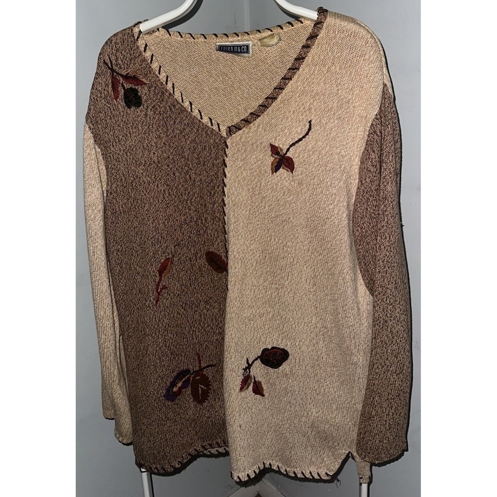 Vtg Erika ll&Co Women's Sweater Embroidered Fall Cottagecore Size 1x